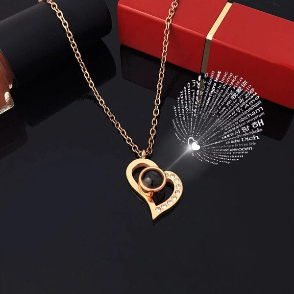 Planet Gates gold-05 Projection Necklace Set With Rose Gift Box 100 Languages I Love You Heart Pendant Jewelry 2023 Hot Sale Accessories Dropshipping
