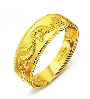 Planet Gates Gold 14 K Ring for Man Luxury Engraving Dragon Adjustable Ring Fashion Jewelry Male Two Color Yellow/White Gold Finger Ring Gift