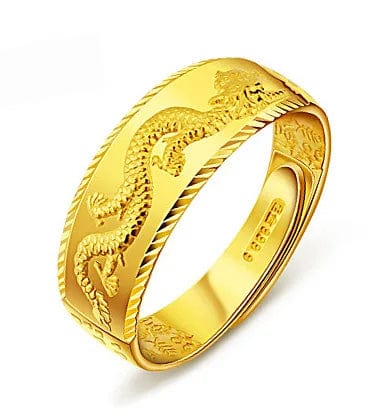 Planet Gates Gold 14 K Ring for Man Luxury Engraving Dragon Adjustable Ring Fashion Jewelry Male Two Color Yellow/White Gold Finger Ring Gift