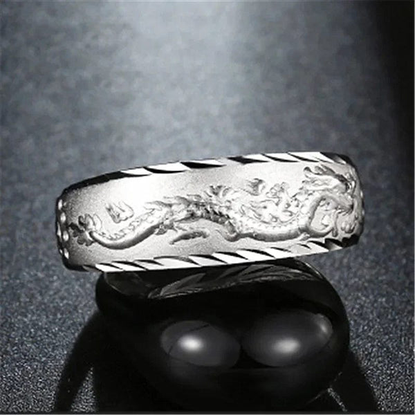 Planet Gates Gold 14 K Ring for Man Luxury Engraving Dragon Adjustable Ring Fashion Jewelry Male Two Color Yellow/White Gold Finger Ring Gift