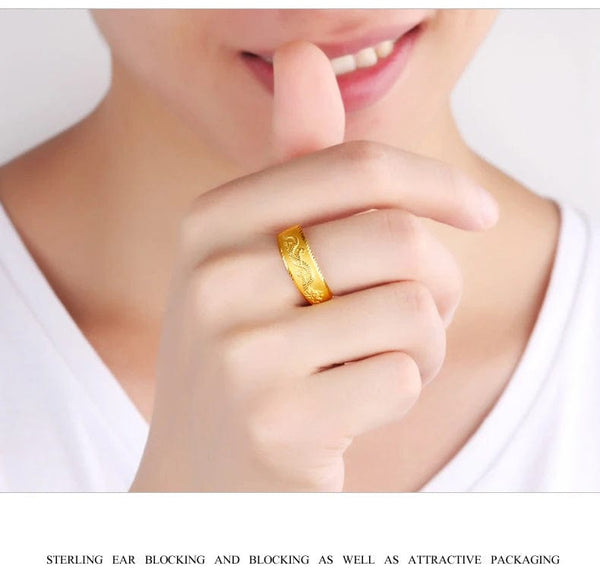 Planet Gates Gold 14 K Ring for Man Luxury Engraving Dragon Adjustable Ring Fashion Jewelry Male Two Color Yellow/White Gold Finger Ring Gift