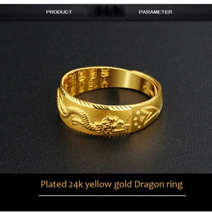 Planet Gates Gold 14 K Ring for Man Luxury Engraving Dragon Adjustable Ring Fashion Jewelry Male Two Color Yellow/White Gold Finger Ring Gift