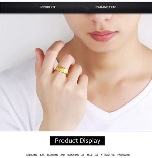 Planet Gates Gold 14 K Ring for Man Luxury Engraving Dragon Adjustable Ring Fashion Jewelry Male Two Color Yellow/White Gold Finger Ring Gift