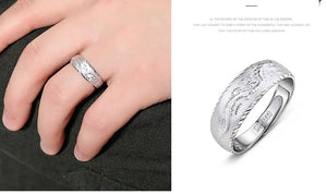 Planet Gates Gold 14 K Ring for Man Luxury Engraving Dragon Adjustable Ring Fashion Jewelry Male Two Color Yellow/White Gold Finger Ring Gift