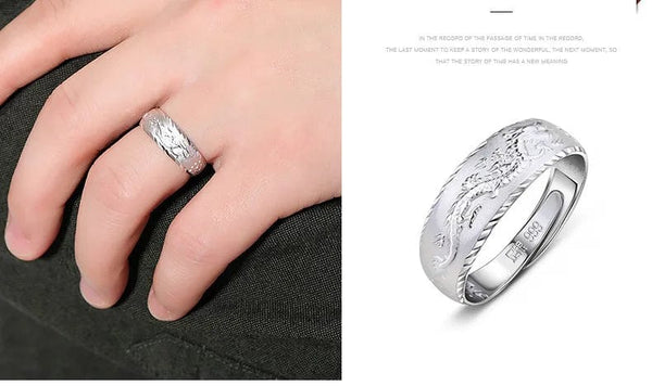 Planet Gates Gold 14 K Ring for Man Luxury Engraving Dragon Adjustable Ring Fashion Jewelry Male Two Color Yellow/White Gold Finger Ring Gift