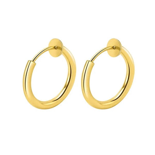 Planet Gates Gold / 16mm 2Pcs Small Hoop Spring Ear Clips Earrings For Women Men Stainless Steel Painless No Piercing Stealth Fake Ear Jewelry 8-16mm