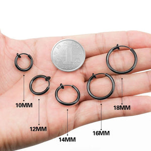 Planet Gates Gold / 16mm 2Pcs Small Hoop Spring Ear Clips Earrings For Women Men Stainless Steel Painless No Piercing Stealth Fake Ear Jewelry 8-16mm