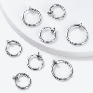 Planet Gates Gold / 16mm 2Pcs Small Hoop Spring Ear Clips Earrings For Women Men Stainless Steel Painless No Piercing Stealth Fake Ear Jewelry 8-16mm