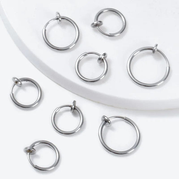 Planet Gates Gold / 16mm 2Pcs Small Hoop Spring Ear Clips Earrings For Women Men Stainless Steel Painless No Piercing Stealth Fake Ear Jewelry 8-16mm