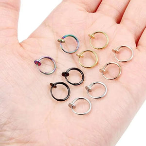 Planet Gates Gold / 16mm 2Pcs Small Hoop Spring Ear Clips Earrings For Women Men Stainless Steel Painless No Piercing Stealth Fake Ear Jewelry 8-16mm