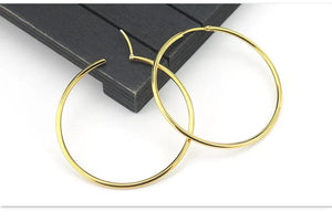 Planet Gates gold / 16mm New Stainless Steel Fashion Small Big Circle Women Hoop Earrings Exaggerated Hoop Ear Loop Smooth Round Earring Party Jewelry