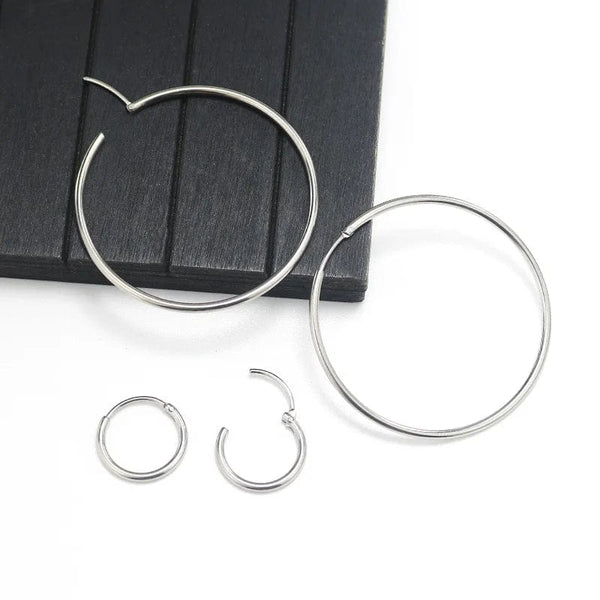 Planet Gates gold / 16mm New Stainless Steel Fashion Small Big Circle Women Hoop Earrings Exaggerated Hoop Ear Loop Smooth Round Earring Party Jewelry