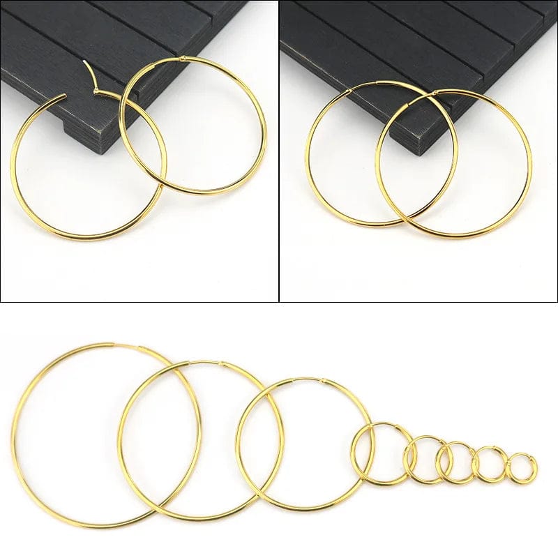 Planet Gates gold / 16mm New Stainless Steel Fashion Small Big Circle Women Hoop Earrings Exaggerated Hoop Ear Loop Smooth Round Earring Party Jewelry