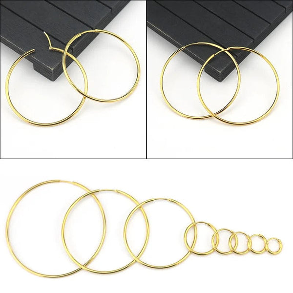 Planet Gates gold / 16mm New Stainless Steel Fashion Small Big Circle Women Hoop Earrings Exaggerated Hoop Ear Loop Smooth Round Earring Party Jewelry