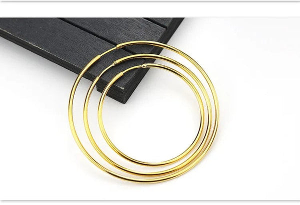 Planet Gates gold / 16mm New Stainless Steel Fashion Small Big Circle Women Hoop Earrings Exaggerated Hoop Ear Loop Smooth Round Earring Party Jewelry