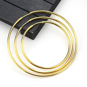 Planet Gates gold / 16mm New Stainless Steel Fashion Small Big Circle Women Hoop Earrings Exaggerated Hoop Ear Loop Smooth Round Earring Party Jewelry