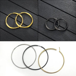 Planet Gates gold / 16mm New Stainless Steel Fashion Small Big Circle Women Hoop Earrings Exaggerated Hoop Ear Loop Smooth Round Earring Party Jewelry