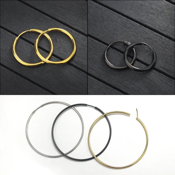 Planet Gates gold / 16mm New Stainless Steel Fashion Small Big Circle Women Hoop Earrings Exaggerated Hoop Ear Loop Smooth Round Earring Party Jewelry