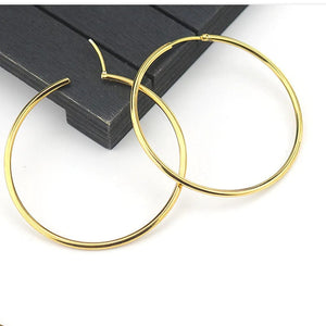 Planet Gates gold / 16mm New Stainless Steel Fashion Small Big Circle Women Hoop Earrings Exaggerated Hoop Ear Loop Smooth Round Earring Party Jewelry