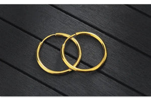 Planet Gates gold / 16mm New Stainless Steel Fashion Small Big Circle Women Hoop Earrings Exaggerated Hoop Ear Loop Smooth Round Earring Party Jewelry