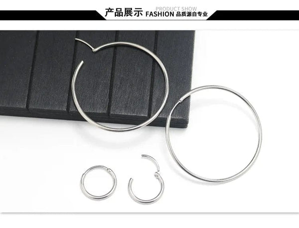 Planet Gates gold / 16mm New Stainless Steel Fashion Small Big Circle Women Hoop Earrings Exaggerated Hoop Ear Loop Smooth Round Earring Party Jewelry