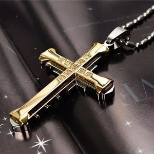 Planet Gates Gold 2024 New Male Crystal Cross Jesus Pendant Gold/Black/Blue Color Zirconia   Necklace Stainless Steel Jewelry