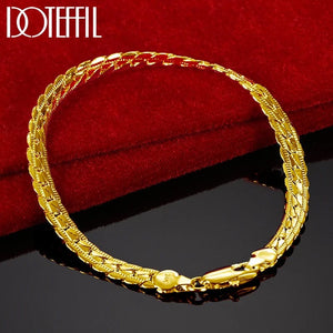 Planet Gates Gold / 20cm DOTEFFIL 925 Sterling Silver 24K Gold 6mm 18/19/20cm Flat Side Chain Bracelet For Woman Man Wedding Engagement Jewelry