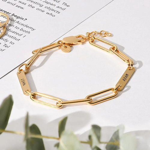 Planet Gates Gold / 22cm / 2 names Customized Engraved Name Bracelet Luxury gold Stainless Steel Jewelry For Women Personalized Paperclip Chain Adjustable Bracelet