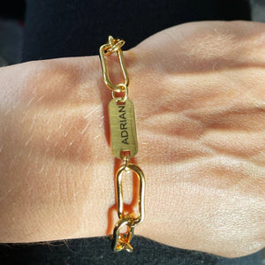 Planet Gates Gold / 22cm / 2 names Customized Engraved Name Bracelet Luxury gold Stainless Steel Jewelry For Women Personalized Paperclip Chain Adjustable Bracelet