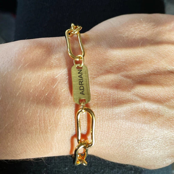 Planet Gates Gold / 22cm / 2 names Customized Engraved Name Bracelet Luxury gold Stainless Steel Jewelry For Women Personalized Paperclip Chain Adjustable Bracelet