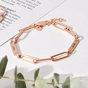 Planet Gates Gold / 22cm / 2 names Customized Engraved Name Bracelet Luxury gold Stainless Steel Jewelry For Women Personalized Paperclip Chain Adjustable Bracelet