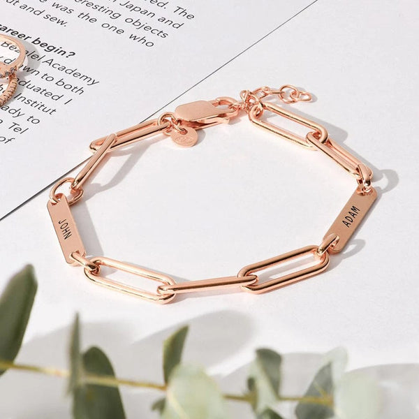 Planet Gates Gold / 22cm / 2 names Customized Engraved Name Bracelet Luxury gold Stainless Steel Jewelry For Women Personalized Paperclip Chain Adjustable Bracelet
