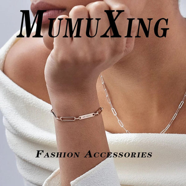 Planet Gates Gold / 22cm / 2 names Customized Engraved Name Bracelet Luxury gold Stainless Steel Jewelry For Women Personalized Paperclip Chain Adjustable Bracelet