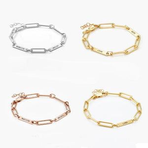 Planet Gates Gold / 22cm / 2 names Customized Engraved Name Bracelet Luxury gold Stainless Steel Jewelry For Women Personalized Paperclip Chain Adjustable Bracelet