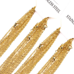 Planet Gates gold / 2mm 45cm 18inch LUXUSTEEL 10Pcs/Lot Stainless Steel Chains 2mm/1mm O Shape Rolo Link Cuban Long Necklace For Women Pendant DIY Jewelry Wholesale