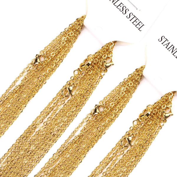 Planet Gates gold / 2mm 45cm 18inch LUXUSTEEL 10Pcs/Lot Stainless Steel Chains 2mm/1mm O Shape Rolo Link Cuban Long Necklace For Women Pendant DIY Jewelry Wholesale