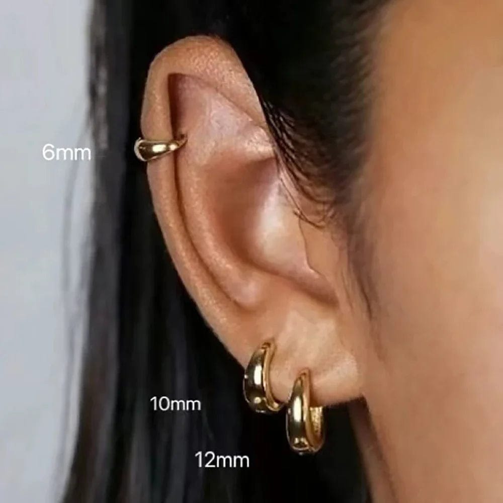 Planet Gates Gold / 3Pairs - 6 10 12mm Stainless Steel 1 Pair Minimalist Huggie Hoop Earrings For Women Gold Color Tiny Round Circle 6/10/12mm Punk Unisex Rock Earring
