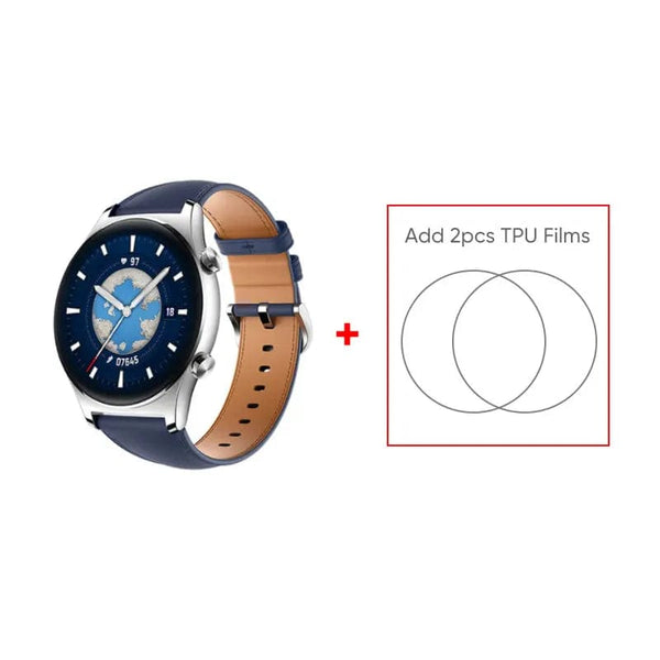 Planet Gates Gold Add Blue Strap / Global Version / Russian Federation HONOR Watch GS 3 Global Version 3D-Curved Glass SmartWatch GS3 1.43" AMOLED Screen 8 channel Accurate Health Monitoring Watch
