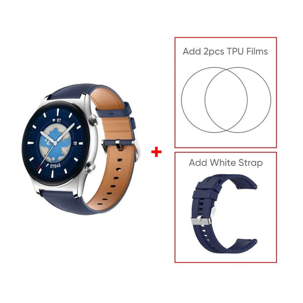 Planet Gates Gold Add Blue Strap / Global Version / Russian Federation HONOR Watch GS 3 Global Version 3D-Curved Glass SmartWatch GS3 1.43" AMOLED Screen 8 channel Accurate Health Monitoring Watch