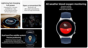 Planet Gates Gold Add Blue Strap / Global Version / Russian Federation HONOR Watch GS 3 Global Version 3D-Curved Glass SmartWatch GS3 1.43" AMOLED Screen 8 channel Accurate Health Monitoring Watch