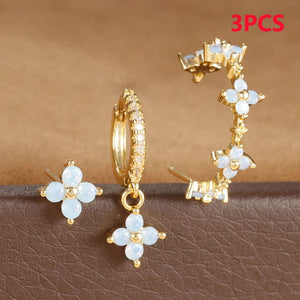 Planet Gates Gold-Black-3pcs 1 3PCS Stainless Steel Multicolor Crystal Hoop Earrings Set For Women Zircon 18K Gold Plated Huggie Pendant Piercing Jewelry