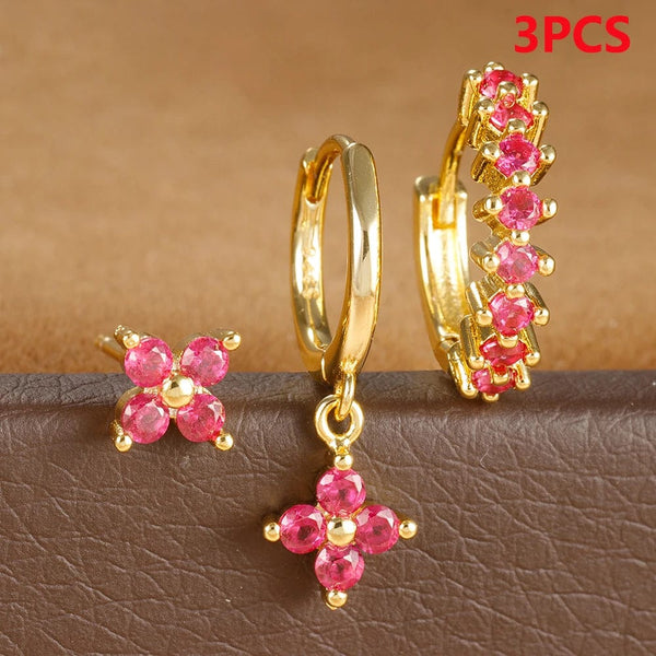 Planet Gates Gold-Black-3pcs 1 3PCS Stainless Steel Multicolor Crystal Hoop Earrings Set For Women Zircon 18K Gold Plated Huggie Pendant Piercing Jewelry