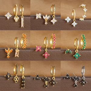 Planet Gates Gold-Black-3pcs 1 3PCS Stainless Steel Multicolor Crystal Hoop Earrings Set For Women Zircon 18K Gold Plated Huggie Pendant Piercing Jewelry