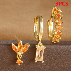 Planet Gates Gold-Black-3pcs 1 3PCS Stainless Steel Multicolor Crystal Hoop Earrings Set For Women Zircon 18K Gold Plated Huggie Pendant Piercing Jewelry