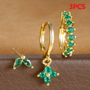 Planet Gates Gold-Black-3pcs 1 3PCS Stainless Steel Multicolor Crystal Hoop Earrings Set For Women Zircon 18K Gold Plated Huggie Pendant Piercing Jewelry