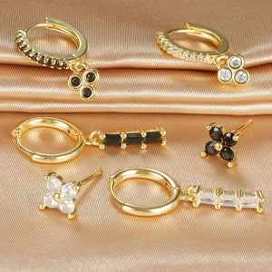 Planet Gates Gold-Black-3pcs 1 3PCS Stainless Steel Multicolor Crystal Hoop Earrings Set For Women Zircon 18K Gold Plated Huggie Pendant Piercing Jewelry