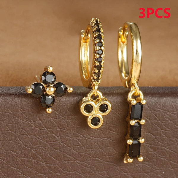 Planet Gates Gold-Black-3pcs 1 3PCS Stainless Steel Multicolor Crystal Hoop Earrings Set For Women Zircon 18K Gold Plated Huggie Pendant Piercing Jewelry