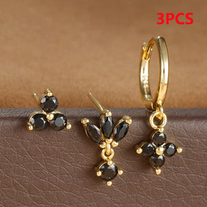 Planet Gates Gold-Black-3pcs 1 3PCS Stainless Steel Multicolor Crystal Hoop Earrings Set For Women Zircon 18K Gold Plated Huggie Pendant Piercing Jewelry