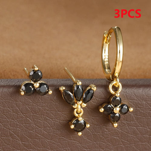 Planet Gates Gold-Black-3pcs 1 3PCS Stainless Steel Multicolor Crystal Hoop Earrings Set For Women Zircon 18K Gold Plated Huggie Pendant Piercing Jewelry