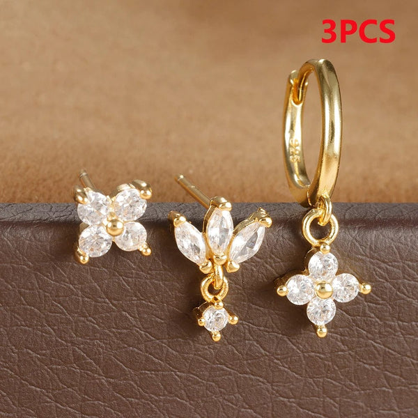 Planet Gates Gold-Black-3pcs 1 3PCS Stainless Steel Multicolor Crystal Hoop Earrings Set For Women Zircon 18K Gold Plated Huggie Pendant Piercing Jewelry